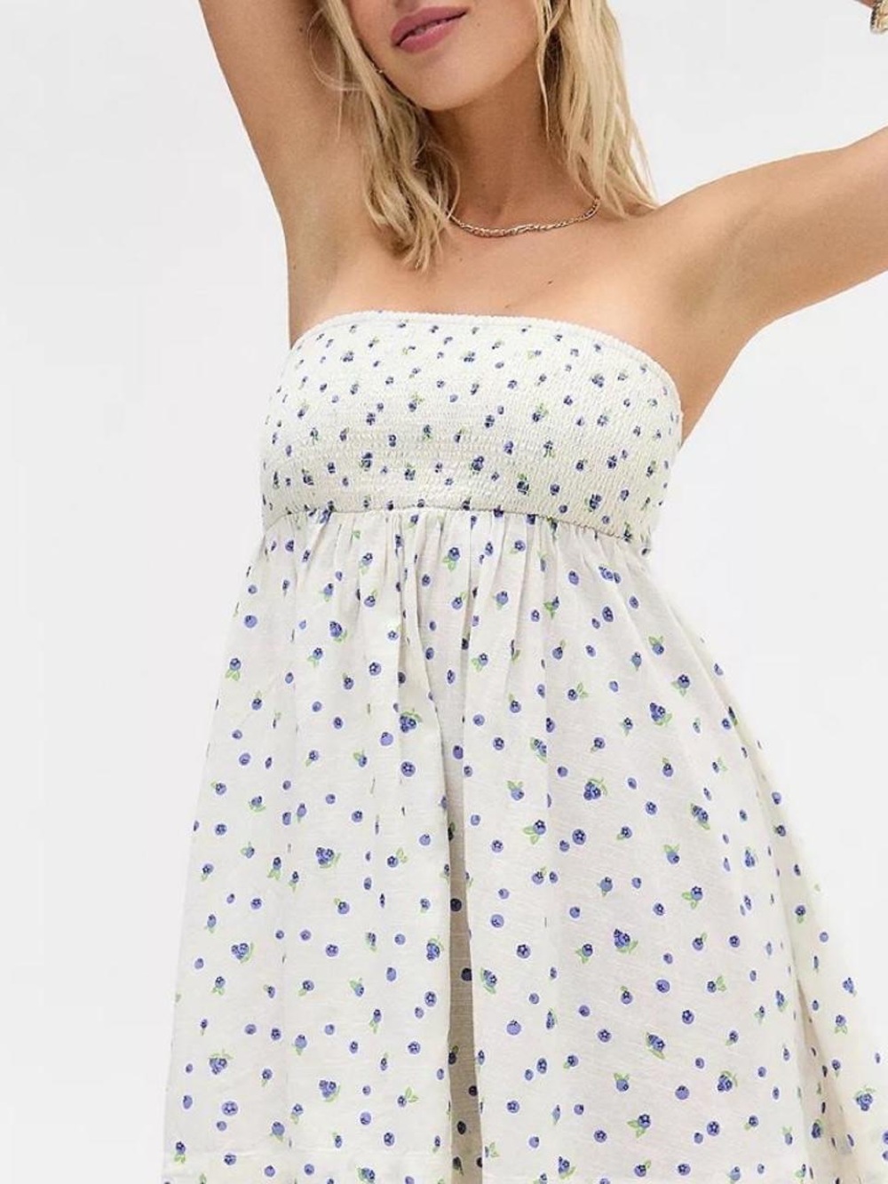 BDG Juliana Smocked Tie-Back Blueberry Mini Dress - Size Small